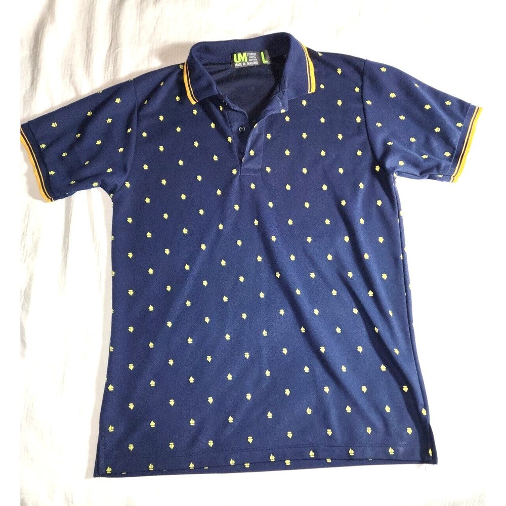 UM Utmost Shirt Men Large Blue Polo Short Sleeve Quarter Buttons Collared